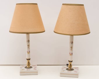 Vintage PAIR Candlestick Lamps,Delicate Floral English Porcelain