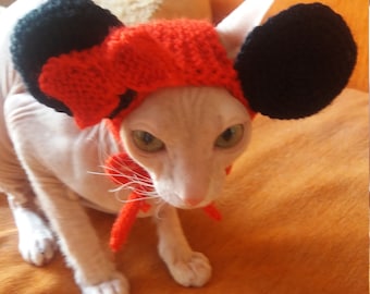 Cat Hat, Knitted Hat for Cat, Cat Costume, Dog Hat, Dog Costume, Handmade, Knit Hat, Minnie Mouse Hat