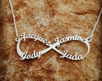 Personalized Infinity necklace 4 name necklace, family necklace Infinity 4 name necklace Children pendant mother child necklace monogram