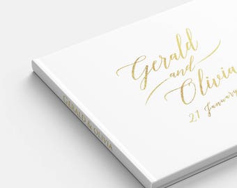 Gold Foil Wedding Guest Book landscape guest book horizontal wedding guest book hardcover wedding book Personalized names photo guest book