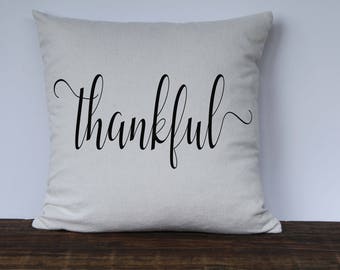Farmhouse Thankful Pillow Cover, Thanksgiving Pillow, Fall Pillow, Decorative Couch Pillow cover