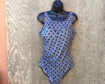 80's Polkadot Blue and White Sheerfront Bathing Suit