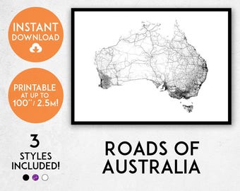 roads of australia map print printable australia map art australia print australia map