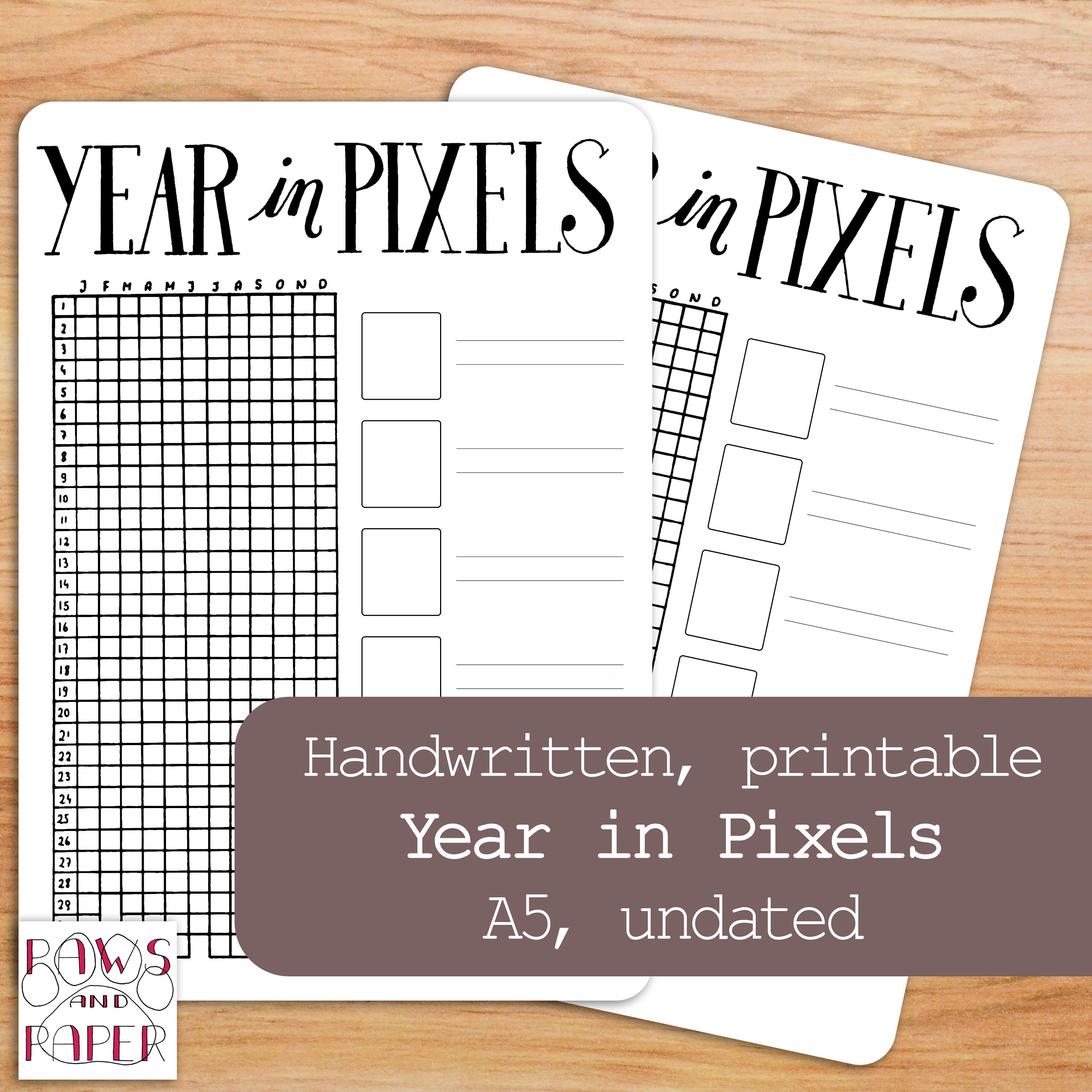Printable Year In Pixels Template Bullet Journal A5 Planner