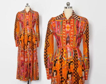 RESERVED // Vintage 60s Maxi DRESS / 1960s Bright Malcolm Starr Psychedelic Dress