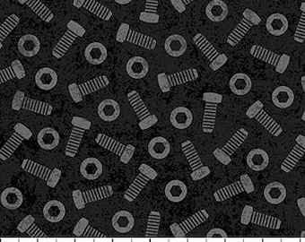 Nuts and Bolts on Black from Northcott Fabric's Nuts and Bolt Collection by Deborah Edwards