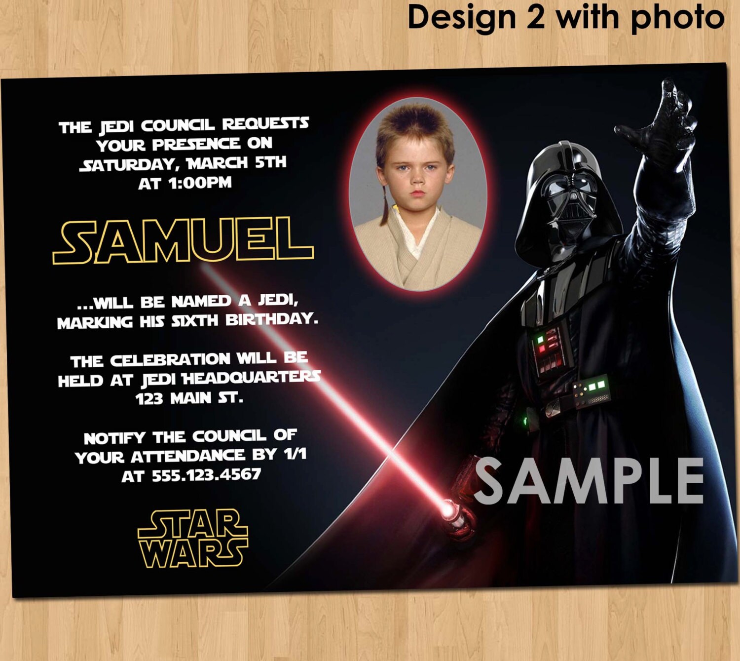 Star Wars Birthday Invitation Custom Photo Invite Star