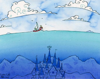 ZELDA WIND WAKER Print 5x7 Ink and Watercolor Painting