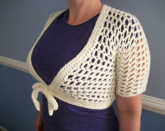 Open Crocheted Tie-Front Shrug