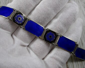 David Andersen Norway Enamel Link Panel Bracelet Sterling Silver Vintage 24 Grams