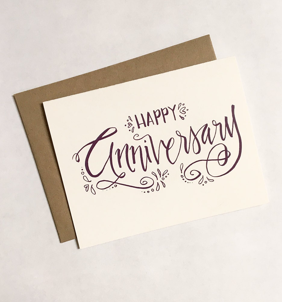 SALE Happy Anniversary Greeting Card Calligraphy Hand