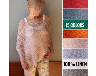 Summer linen poncho, Knit poncho, Women poncho, Boho chic clothing,Linen clothing,Beach cover up,Organic poncho,Loose knit poncho,Linen cape