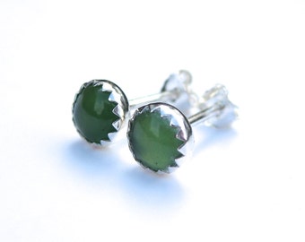 Green Serpentine Stud Earrings, Green Serpentine Earrings