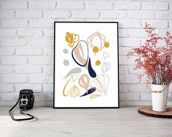 Abstract botanical art print, abstract art, muted colors wall art, abstract shapes digital original art print, art print gift, pretty art