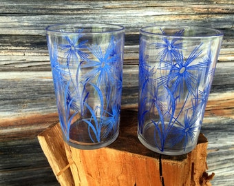 Two (2), Blue Cornflower, Swanky Swig, Juice Glasses, Home and Living, Collectible Glass, Juice Tumblers, Vintage Juice Glass