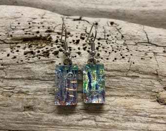 Dichroic glass jewelry, fused glass earrings, handmade dichroic glass, dichroic glass earrings, Dichroic Glass Dangle earrings
