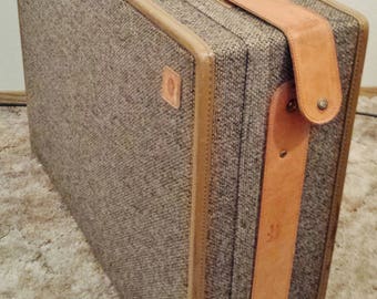 Hartmann Vintage Classic Brown Tweed Leather Luggage Suitcase Travel Case