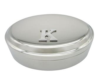 Letter K Monogram Pendant Oval Trinket Jewelry Box