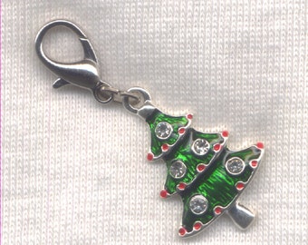 Christmas Tree Stitch Marker Clip Enameled Rhinestone Charm Single /SM247B