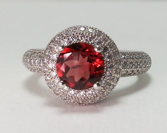 Natural Garnet Sterling Silver Ring 1.23 ct Size 7