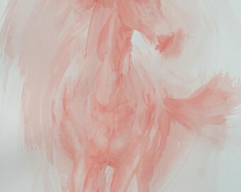 Original horse art equine art energy and movement equine horse ink study sketch movement art drawing 'Red VI' by H Irvine