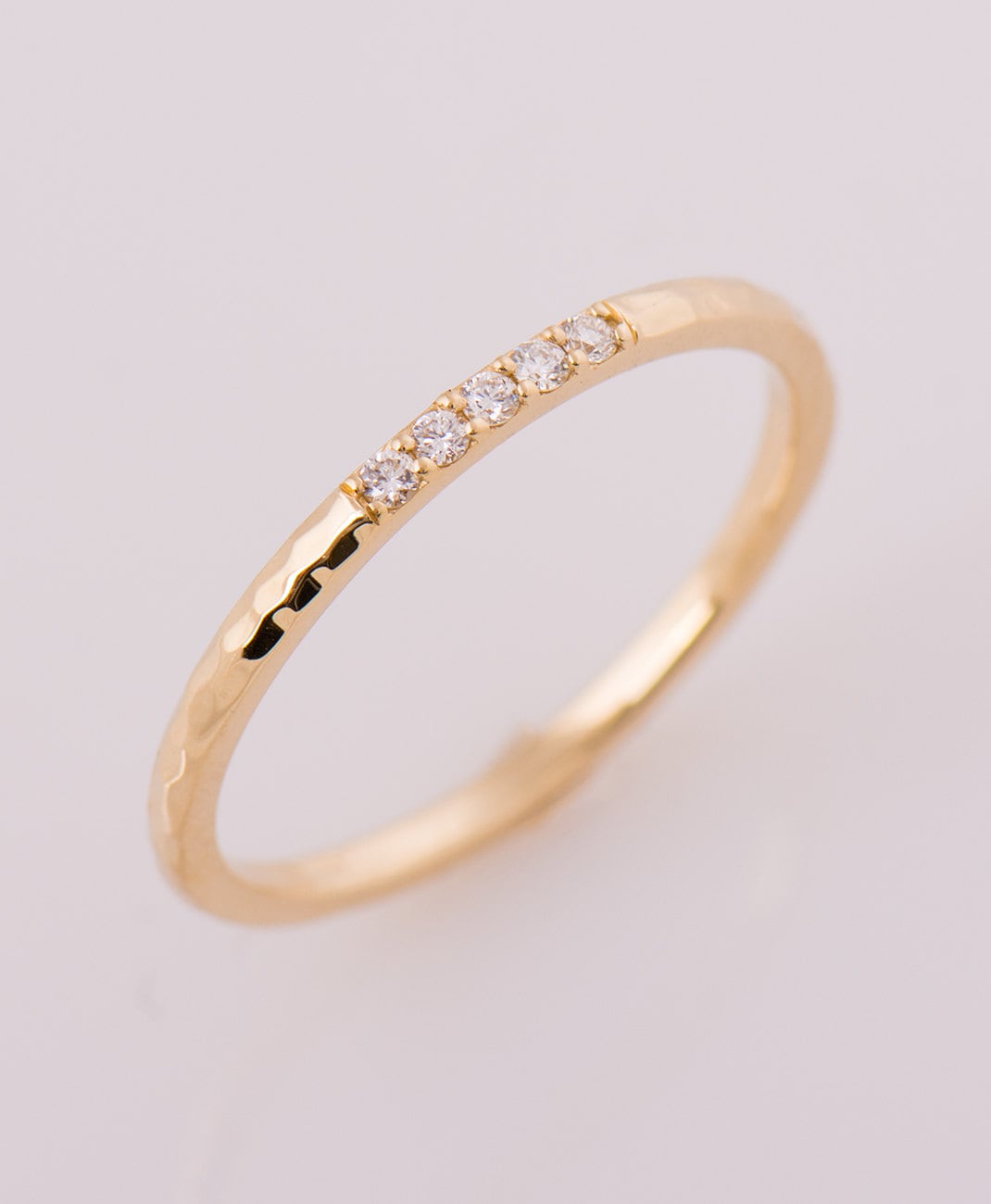 Gold Textured Diamond Band 14K Yellow Gold Ring Five Diamond