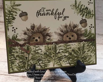 SAMPLE - Thanksgiving Card, Friendship Card, Handmade Card, Thankful for You, Hedgehogs, Fall, Adorable Card, Stampin' Up! Painted Harvest