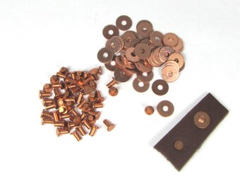 copper rivets, flat top rivets, flat head rivets, includes washers, 3/32 x 3/16, leather fastening, 50 pack, rivet leather
