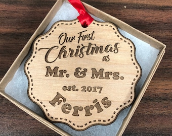 Our first Christmas ornament, Personalized, Our first Christmas, Wedding ornament, Newlywed ornament-ornament, Mr and Mrs ornament, Holiday
