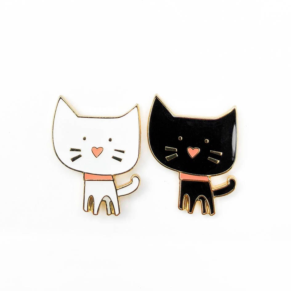 ANIMAL Cute Cat Enamel Lapel Pin Kitty In White Or Black