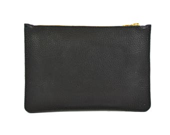 Coralie - Handmade Black Leather Clutch Bag Zip Pouch Purse SS18