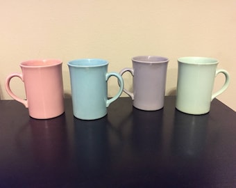 On sale, Colorful Cups, Made in England, Mugs, Set of 4, pink, purple, green , blue