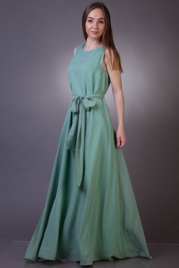 Long sage bridesmaid dress Sage green bridesmaid dress Long