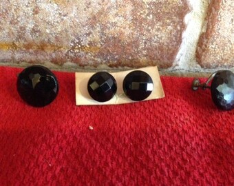Two pairs of Antique / Vintage jet back faceted glass earrings