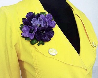 Felt flower Violet brooch Bohemian brooch flower Wool felt flower Purple flower brooch Wool merino Brooch for scarf Accessory for clothes