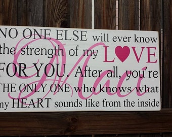 No one else will ever know the strength of my love for you wood sign