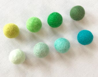 Wool Felt Balls, 50 Felt Balls Pack, Wool Pom Poms, Green Tone Colors, Felt Pom Poms, bulk 2.5CM felt balls, Mint Chartreuse Kelly Forest