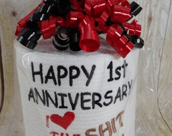 Paper Anniversary - First Anniversary for him or her - Persoanlized - Custom made Embroidered 1st Anniversary Toilet paper - funny gift 7-25