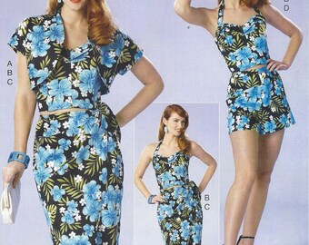 Patterns by Gertie Womens Retro Bolero, Bustier, Sarong Skirt & Shorts Butterick Sewing Pattern B6354 Size 6 8 10 12 14 Bust 30 1/2 to 34 FF