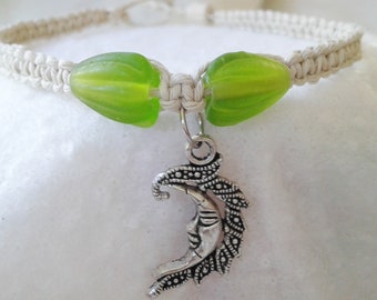 Moon Charm Hemp Anklet - Hemp Ankle Bracelet - Natural Bohemian Jewelry