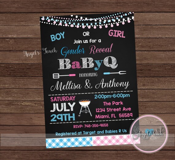 BBQ Gender Reveal Party Invitation Picnic Gender Reveal