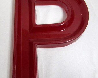 Vintage Translucent Red Plastic Marquee Letter P Wall Hanging 17 inch tall by 11 1/2 inch wide