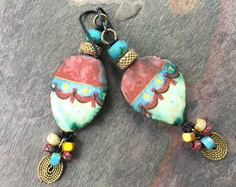 Ceramic Vintage Balloon Earrings, Boho Unusual Earrings, Summer Jewelry, Boho Bohemian Hippie Gypsy Jewelry, Lightweight Earrings