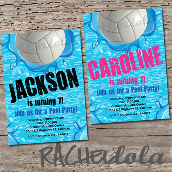 volleyball pool party birthday invitation printable kids pool party invitation wording