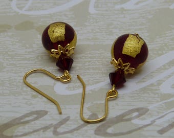 Red and gold Murano glass earrings