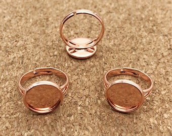 10pcs Rose Gold Bezel Ring Settings, Adjustable Ring, Bezel Ring Settings, Ring Base Setting, 12mm/14mm