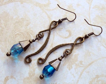 Aqua Blue and Brass Boho Earrings (3433)