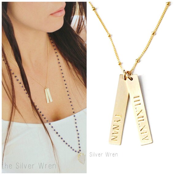 Vertical Gold Bar necklace Personalized Necklace Silver