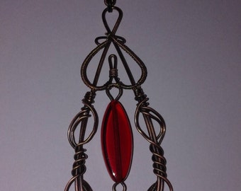 Copper wire wrapping pendant handmade