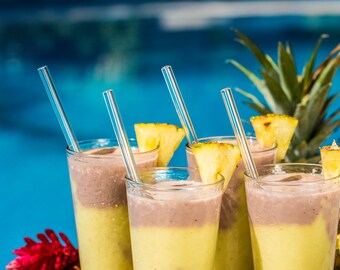 Hummingbird Glass Straws Clear Straight 4-pack With Cleaning Brush - Perfect for Smoothies, Hot Tea, Water, Essential Oils